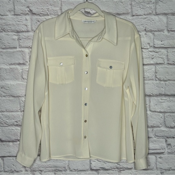 Amaranto Ivory Button Down Long Sleeve Women’s Blouse - Picture 3 of 15